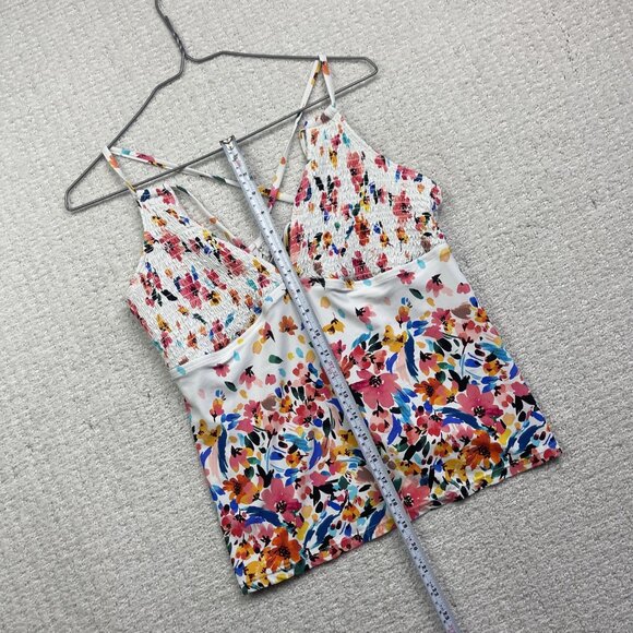 Catalina Swimwear Floral Watercolor Top Halter Size L Tropical AOP Summer Beach - Picture 7 of 12